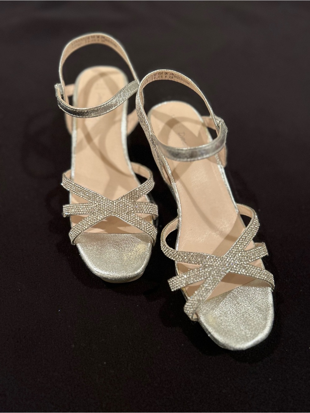 Dream Pairs Women’s Silver Glitter Rhinestone Strappy Ankle Strap Wedge Heels 5